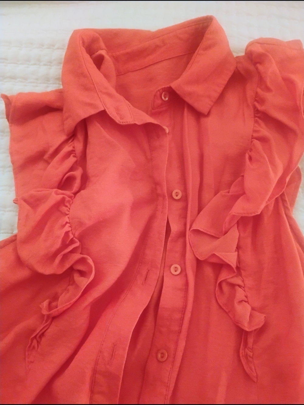 Women's Coral Ruffle Button-Front Blouse - Picture 2 of 4